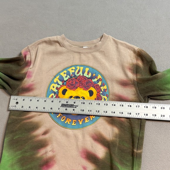 Grateful Dead Forever Tie Dye Sweatshirt XS Dancing Bear Roses Tan Green Brown - Picture 6 of 8